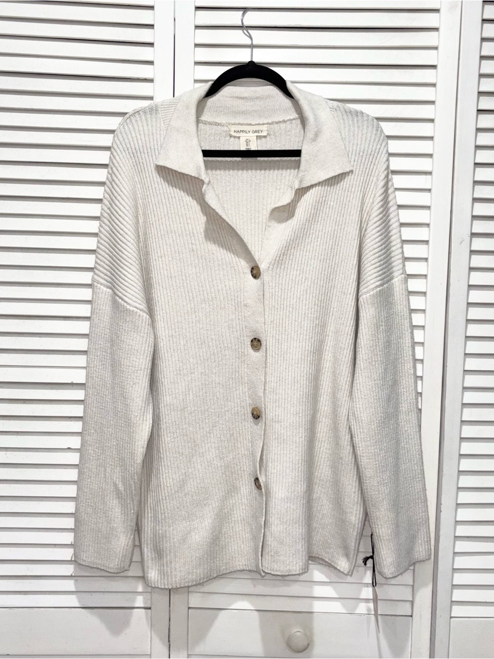 Happily Grey Women's Cream Button-Front Knit Sweater Size L